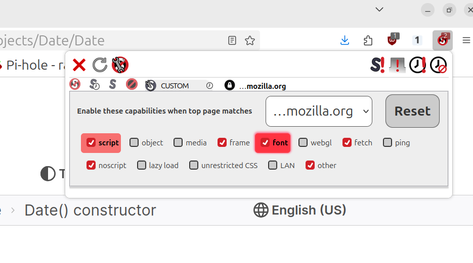 Screenshot of the NoScript extension